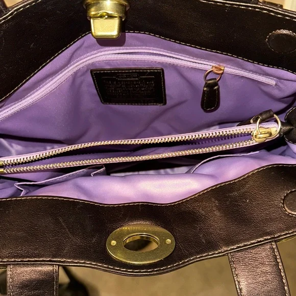 Coach Dark Brown Shoulder Bag with Gold Accents - Picture 11 of 16